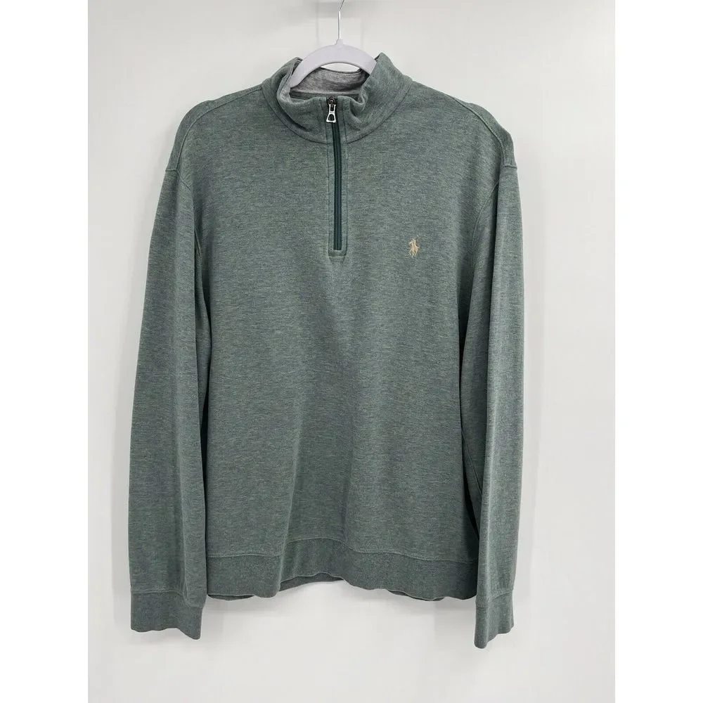 Polo Ralph Lauren 1/4 Zip Pullover Sweater, Men LRG, Cotton Green Long Sleeve‎